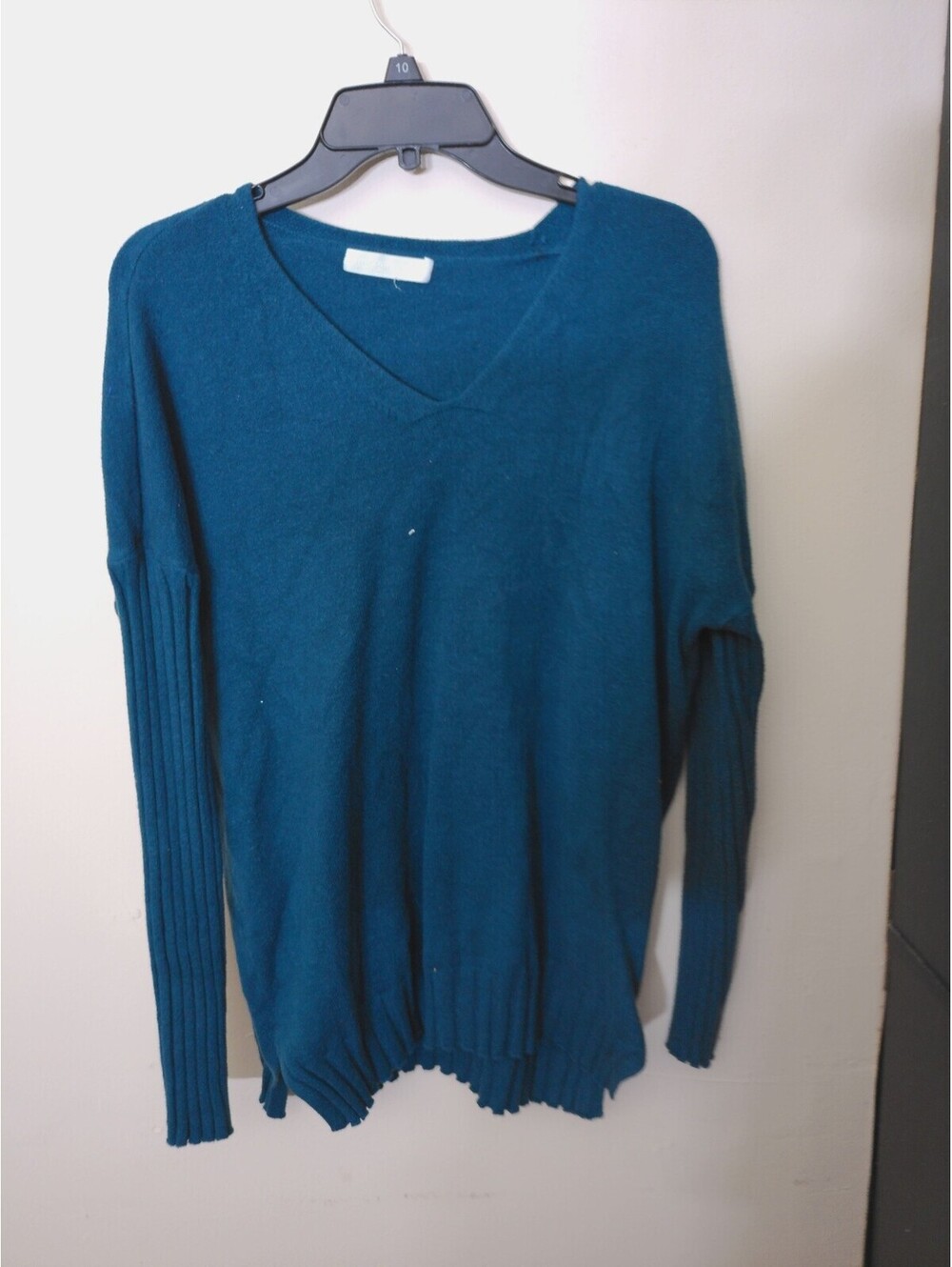 Adyson Parker Sweater Womens Teal Blue V-Neck Long Sleeve Pullover Ribbed Knit L